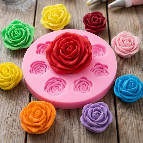 Stampo in Silicone a Forma di Rosa Rotonda per Fondente Strumenti da Forno Fai da Te Cioccolato Torta Decorazione Resina Epossidica Rosa