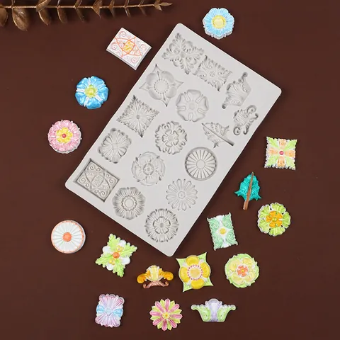 European Retro Relief Silicone Mold DIY Fondant Cake Decorating Tool Vintage Floral Scroll Starfish Pattern Chocolate Candy Resin Jewelry Crafting Mold