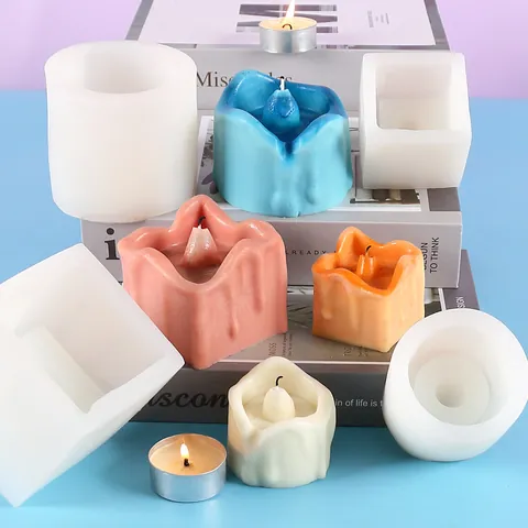 Stampo in Silicone per Candele con Effetto Fusione 3D Stampo in Silicone Tondo Quadrato Irregolare per Fai da Te Aromaterapia Artigianato in Gesso Decorazione da Tavolo Articoli per la Casa