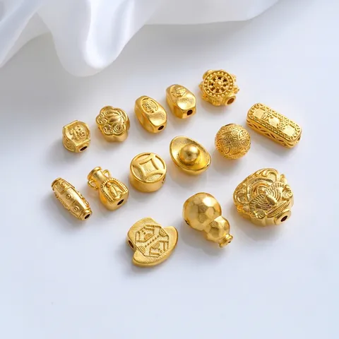 Gold Plated Copper Spacer Beads For Jewelry Making DIY Handmade Gourd Rudder Coins Charms Retro Chinese Style Fortune Beads