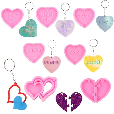 Stampo in Silicone a Cuore per San Valentino per Pendente in Resina Portachiavi Fai da Te Strumento Artigianale in Rilievo Lettera D'Amore Cupido