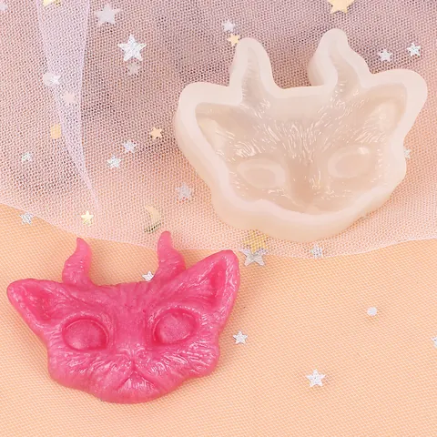 DIY Silicone Mold For Resin Fondant Plaster Three-Eyed Cat Head Horned Cat Shape Epoxy Resin Mold Car Decoration Handmade Crafts Tools