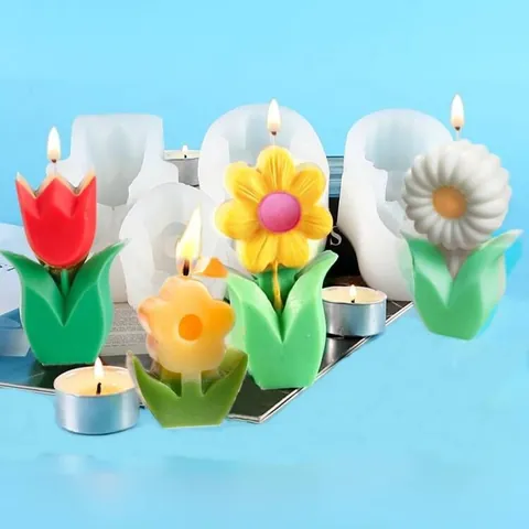 DIY Scented Candle Silicone Mold 3D Flower Tulip Sunflower Shape Korean Style Minimalist Handmade Soap Resin Casting Mold Tool Home Decor
