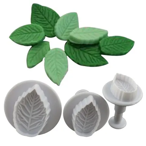 Professional Plastic Rose Leaf Plunger Cutter Fondue Cake Decorating Tools Baking Mold For DIY Chocolate Cookies Craft White