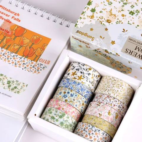 Washi Tape Set Gold Foil Stamping Masking Tape For Scrapbooking DIY Crafts Scrapbook Journaling Stickers Stationery Supplies Kids Girls