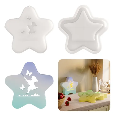Molde de Silicona Hueco en Forma de Estrella para Portavelas DIY Artesanías de Resina Vela Aromática Ornamento Mariposa Hada