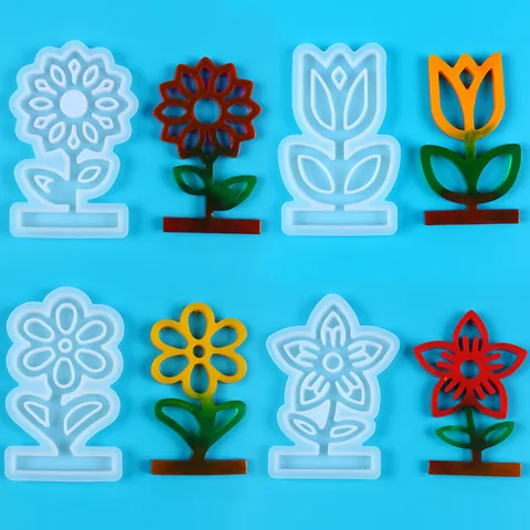 DIY Sunflower Tulip Silicone Mold For Resin Casting Floral Hollow Flower Pot Ornament Mold For Home Decor DIY Crafting
