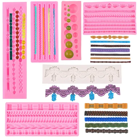 Liquid Silicone Fondant Cake Border Mold DIY Rope Braid Texture Chocolate Relief Embossed Lace Decorating Baking Tool