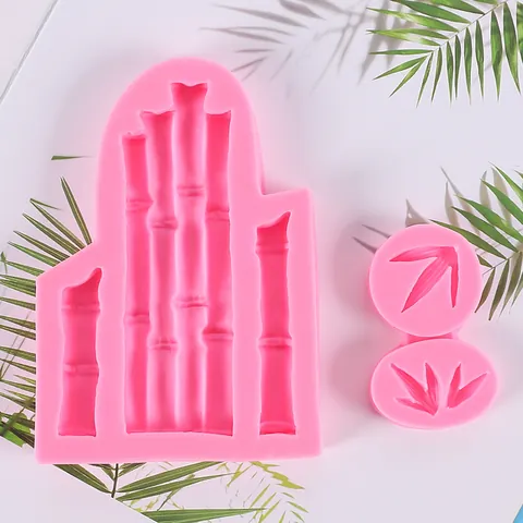Bamboo Leaf Silicone Mold DIY Fondant Cake Decoration Clay Plaster Epoxy Resin Mould Handmade Soap Chocolate Baking Tools Pink