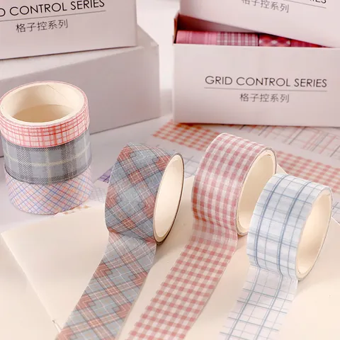 Grid Pattern Washi Tape Set Washi Paper Decorative Plaid Stickers For DIY Scrapbooking Journaling Stationery Gift Supplies