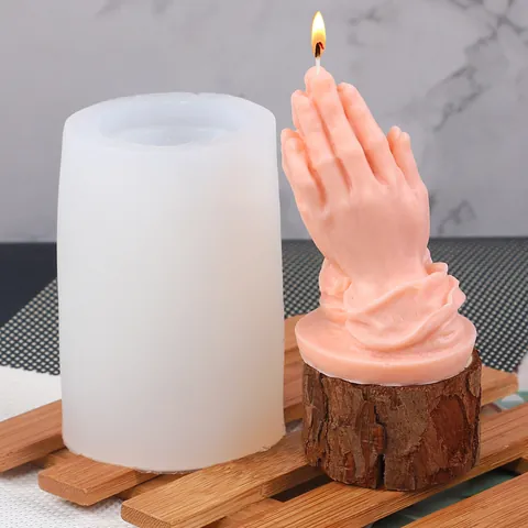 Stampo in Silicone 3D Mani in Preghiera per Candele Profumate Decorazione Torta Fondente Squishy Sapone Fai da Te Forma Palmo