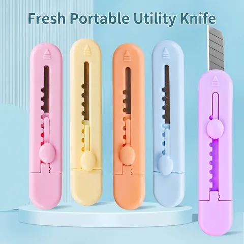 Mini Portable Utility Knife Cute Macaron Color Retractable Box Cutter Portable Express Opener For Office School Home Tools