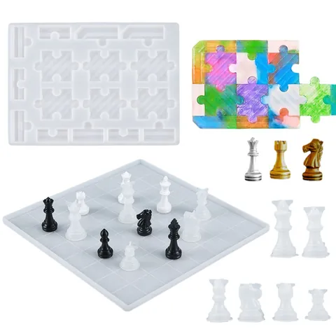 Stampi in Silicone per Scacchi 3D Fai da Te Stampi in Resina per Scacchiera Re Regina Cavaliere Alfiere Torre Pedone Gioielli