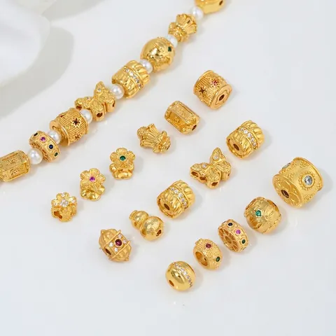 24K Vergulde Messing Zirconia Tussenkralen Vlinder Bloem Fleskalebas Vorm Cilinder Vat Kralen Voor Handgemaakte DIY Sieraden Maken Accessoires