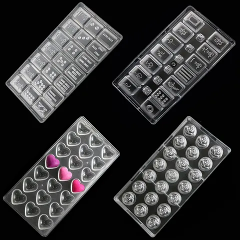 Hard Plastic Chocolate Mold Rose Heart Mahjong Pattern Transparent Baking Tool For DIY Candy Making Reusable Tray Bakeware