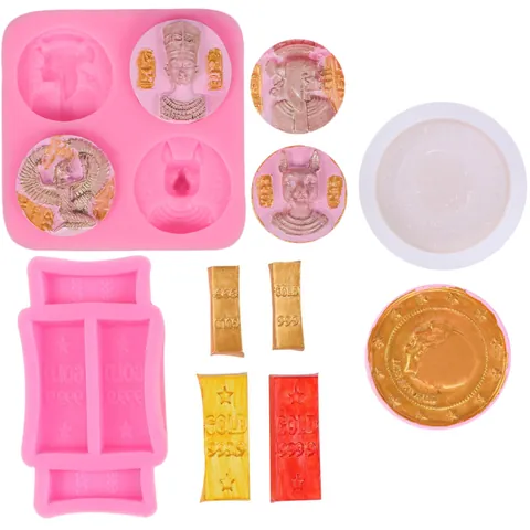 DIY Gold Bar Shape Silicone Mold For Chocolate Candy Fondant Cake Decorating Tool Egyptian Coin Coinage Mold Baking Accessories