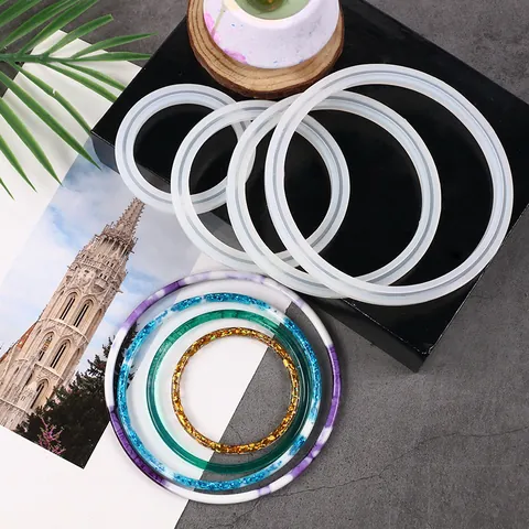 DIY Runde Silikonformen Epoxidharz Kreis Armband Armband Schlüsselbund Anhänger Herstellung Form Transparent Weißes Handwerkswerkzeug