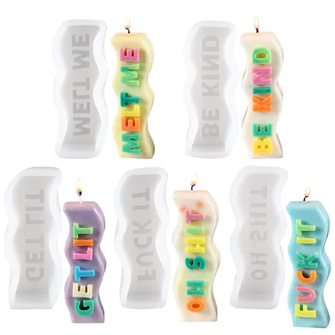 Slogan Wave Pattern Silicone Candle Mold DIY 3D Letter Aromatherapy Soap Chocolate Decoration Silicone Mold For Home Crafting