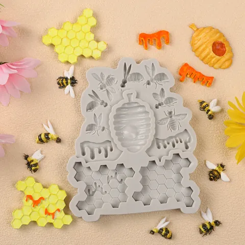 Bij Honingraat Siliconen Vorm Voor Cake Fondant Chocolade Zeep Kaars Maken DIY Bakgereedschap Honingbij Vorm Tray