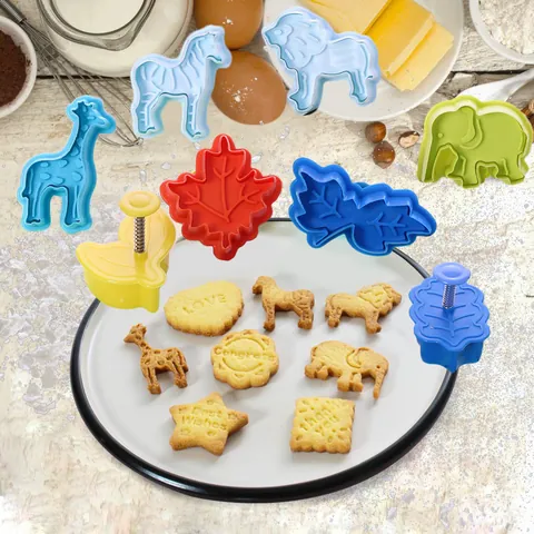 Animal Leaf Shape Cookie Mold Press Spring Fondue Cake Cutter DIY Baking Tool For Kids Kitchen Hand Pressure Biscuit Mold