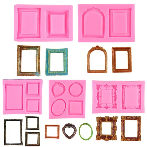 Vintage Baroque Relief Frame Silicone Mold For Fondant Chocolate Sugarcraft European Photo Frame Border Lace Cake Decorating DIY Molding Tool