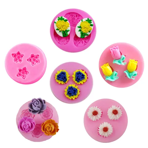 Flexible Silicone Flower Cake Mold 3D Rose Tulip Sunflower Fondant Mold Baking DIY Sugarcraft Tools Hand Soap Mold