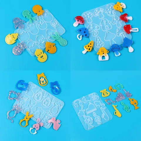 DIY Crystal Epoxy Resin Earring Silicone Molds Rabbit Mushroom Flower Vase Cloud Castle Musical Instrument Pendant Tool