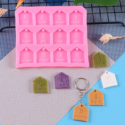 DIY English Letters Months Word House Shape Silicone Mold For Chocolate Candy Jewelry Pendant Making Baking Craft Tools