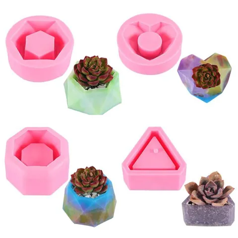 Geometric Succulent Flower Pot Silicone Mold Heart Hexagon Octagon Triangle DIY Resin Plaster Candle Chocolate Baking Mold Crafts