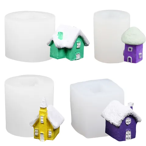 Christmas Snow House European Cabin Silicone Mold For Aromatherapy Candle DIY Chocolate Plaster Ornament Decorative Craft Mold
