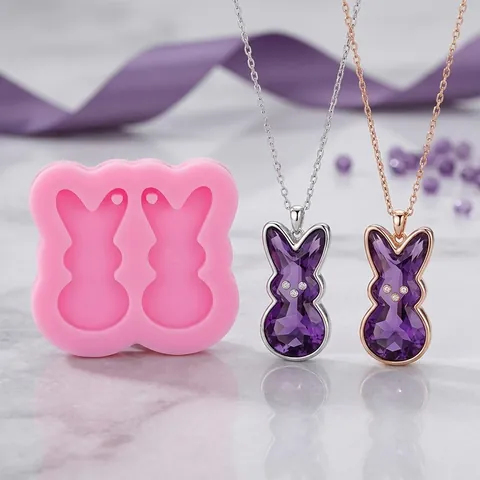 Double Cavity Rabbit Silicone Mold For DIY Resin Casting Pendant Handmade Soap Chocolate Candle Plaster Mold Craft Tool