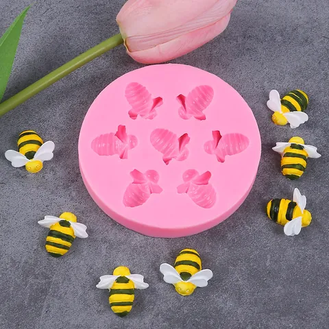 Molde de Silicona 3D de Abejita DIY para Chocolate Dulces Fondant Decoración de Pasteles Herramienta de Repostería Rosa