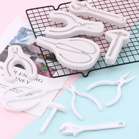 Moules en Silicone pour Fondant DIY Outils Quincaillerie Clé Marteau Ciseaux Pinces Décoration Gâteaux Cuisson Chocolat Argile Artisanat