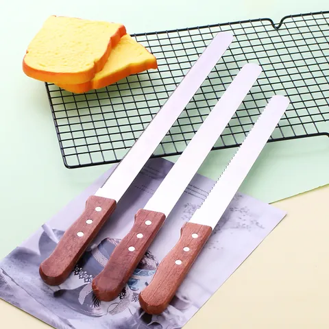 Cuchillo de Pan Profesional de Acero Inoxidable Con Mango de Madera Cortador de Pasteles Hoja Dentada Herramienta de Panadería