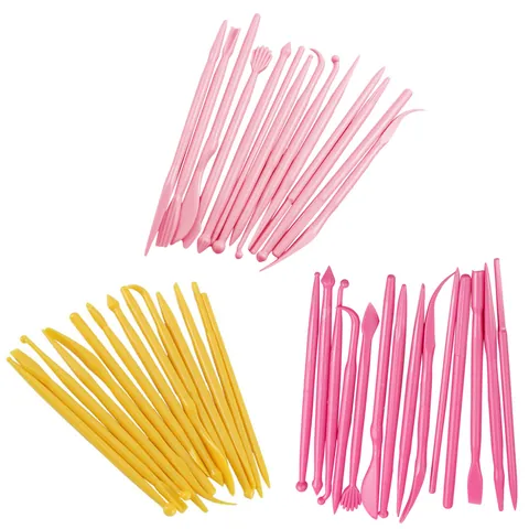 14 Pieces Clay Sculpting Tools Set 28 Heads Multifunctional Plastic Fondant Cake Modeling Pen DIY Pottery Carving Kit Pink Yellow Rose Red