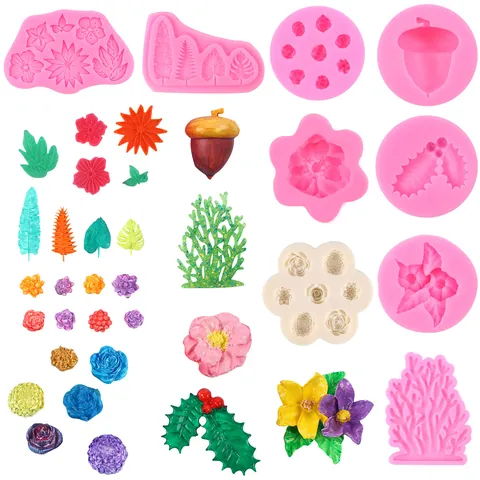 DIY 3D Silicone Cake Mold Plant Leaf Rose Sea Grass Hazelnut Fondant Decorating Mold Baking Sugarcraft Craft Tool Gift