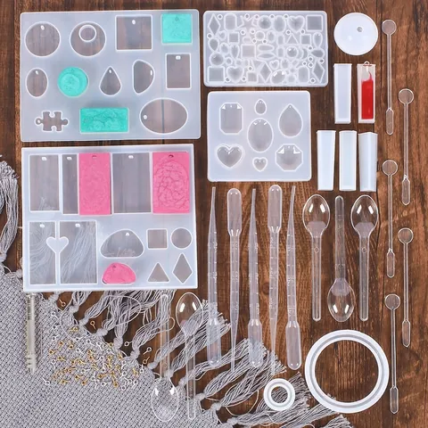 Silicone Epoxy Resin Mold Set For Jewelry Making Tool Kit With Droppers Stirrers Hand Drill Eye Pins DIY Handcraft Accessory
