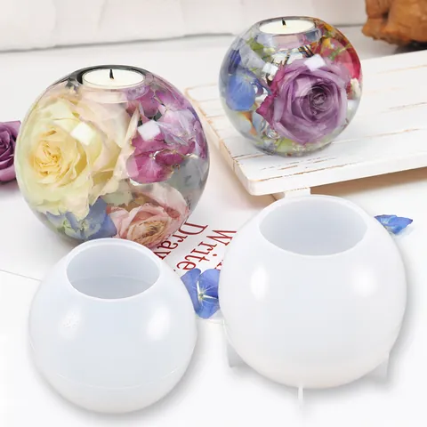 DIY Kristall Epoxy Harz Form Silikon Kugel Spiegel Oberfläche Kerzenhalter Form Für Tischdekoration Haus Basteln