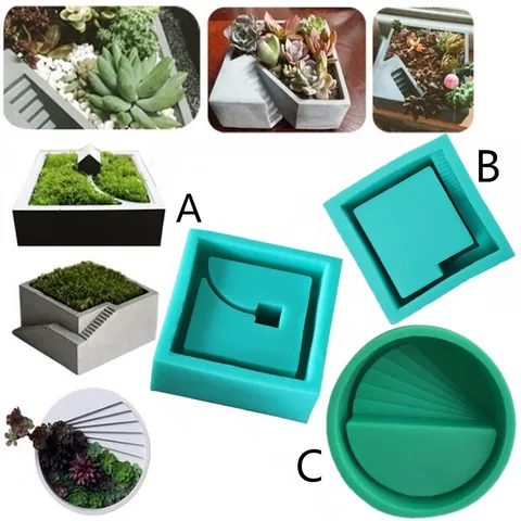 Geometric Step Succulent Pot Silicone Mold Concrete Flower Pot Mold Aromatherapy Gypsum Candlestick DIY Craft Mold For Home Decoration