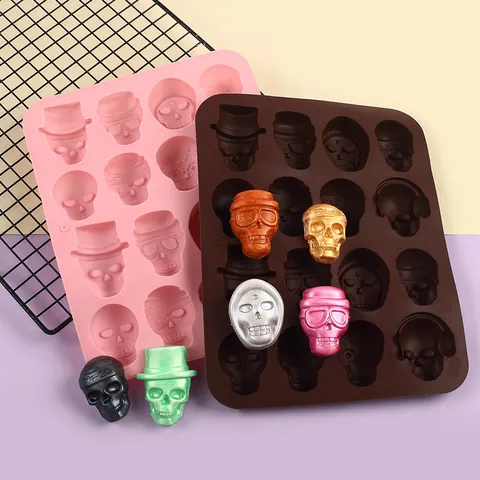 Halloween Skull Silicone Mold Chocolate Candy Fondant Cake Decoration Mold DIY Kitchen Baking Tool For Party