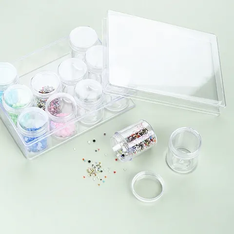 Transparent PP Storage Box Set For Beads Nail Art Diamond Painting Jewelry Accessory Clear Round Bottle Case Organizers