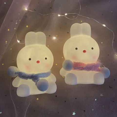 Cute Cartoon Rabbit LED Night Light Battery Operated Warm Glow Desk Ornament Vinyl Rabbit Lamp For Bedroom Dormitory Decor Gift