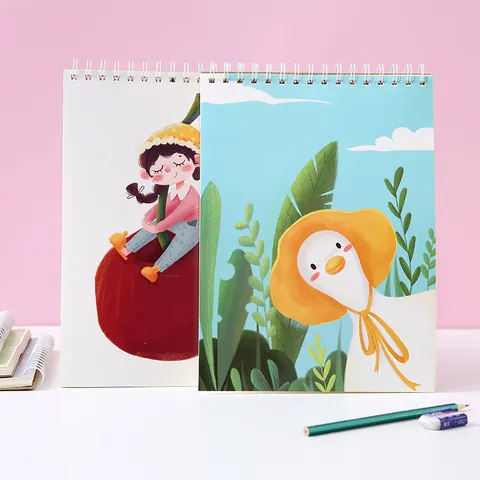 Cartoon A4 Sketchbook Spiral Bound Hardened Backboard For Student Art Drawing Painting Sketching Professional Supplies