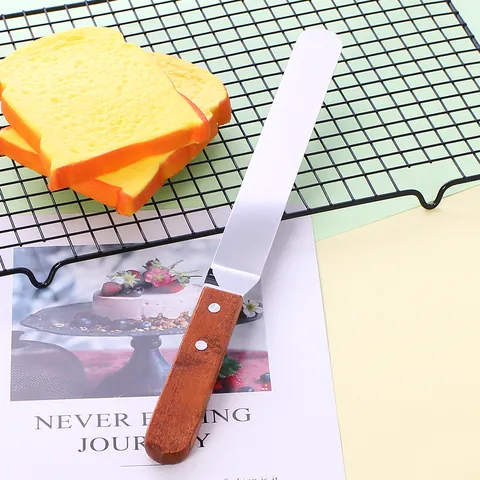 Espátula para Pasteles de Acero Inoxidable Con Mango de Madera Plástico Metal Herramienta de Panadería Profesional Alisador de Glaseado Espátula Acodada Recta