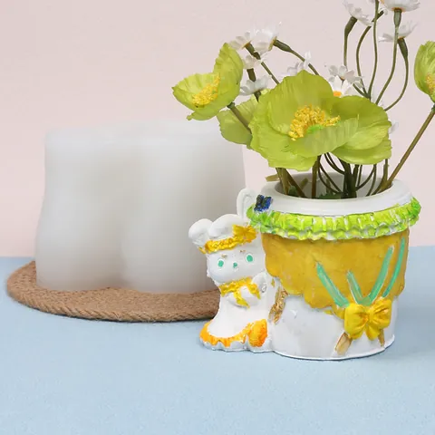 Modern Minimalist Silicone Rabbit Planter Mold DIY 3D Cartoon Animal Flower Pot Succulent Casting Tools Home Decor Casting Mold