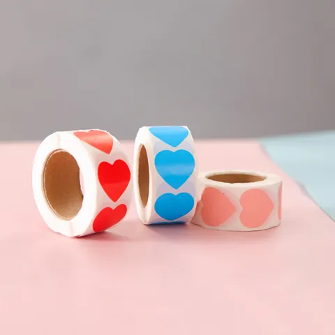 Colorful Heart Round Dot Adhesive Label Stickers Waterproof Coated Paper Sealing Labels For Gift Decoration Marking Office