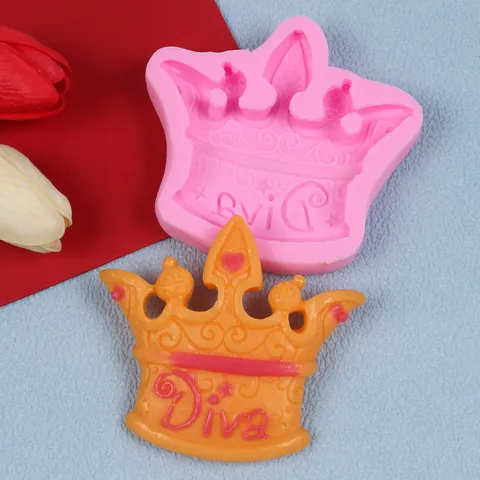 Valentine's Day Crown Shape Silicone Mold Diva Letter Heart Star Pattern Fondant Cake Chocolate Candy Crafting Baking Mold