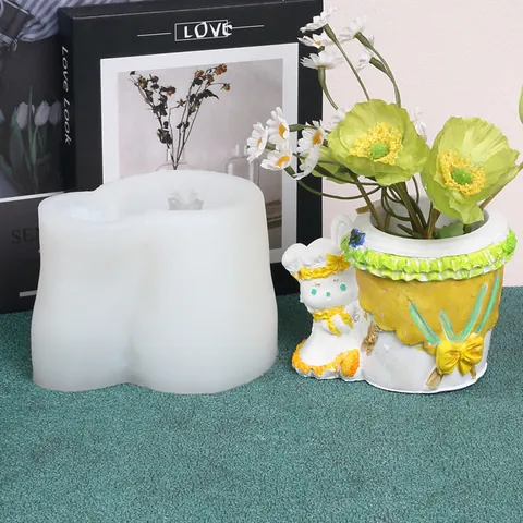 Modern Minimalist Silicone Rabbit Planter Mold DIY 3D Cartoon Animal Flower Pot Succulent Casting Tools Home Decor Casting Mold