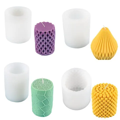 Geometric DIY Silicone Candle Mold For Aromatherapy Plaster Resin Casting Bubble Wave Cylinder Silicone Baking Molds Tools