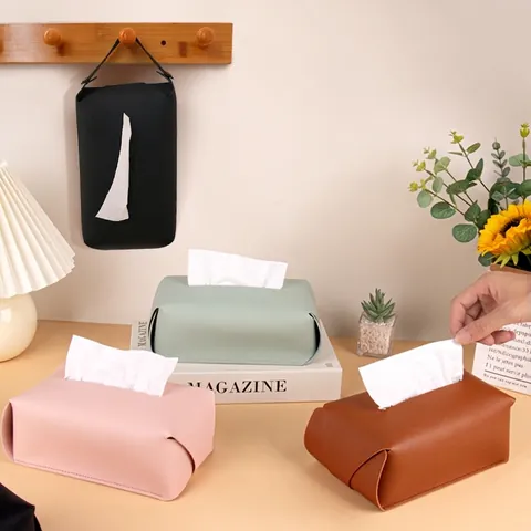 Nordic Luxury PU Leather Tissue Box Holder Hanging Desktop Napkin Dispenser For Living Room Bedroom Car Home Office Decor